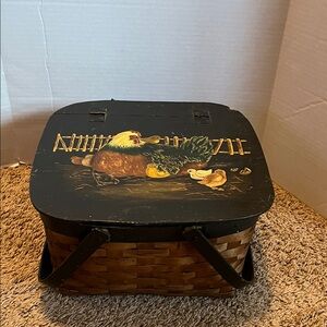 Hand-Painted Chicken Picnic Basket
